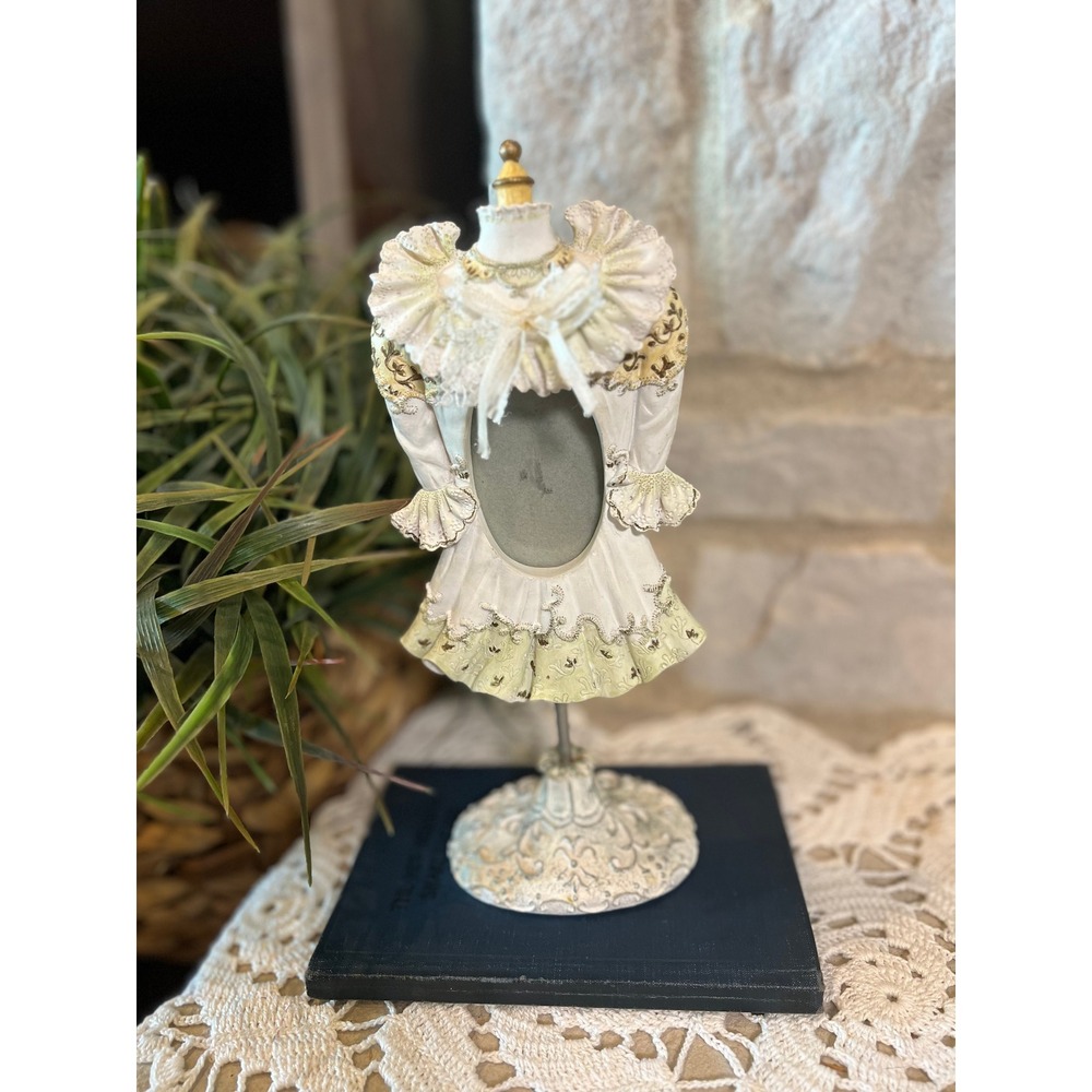 Vintage Victorian Dress Form Picture Frame Shabby Chic Cream Sage Pedestal Stand